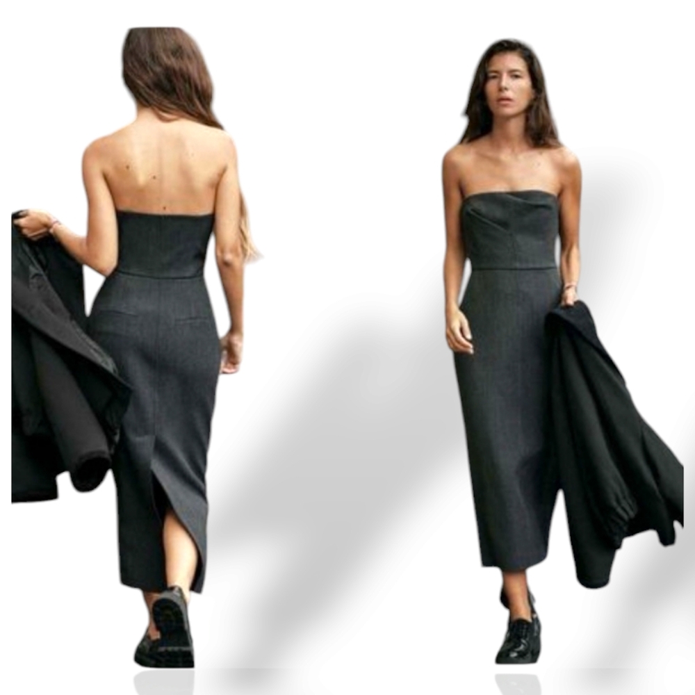 Tailored gray strapless dress szM